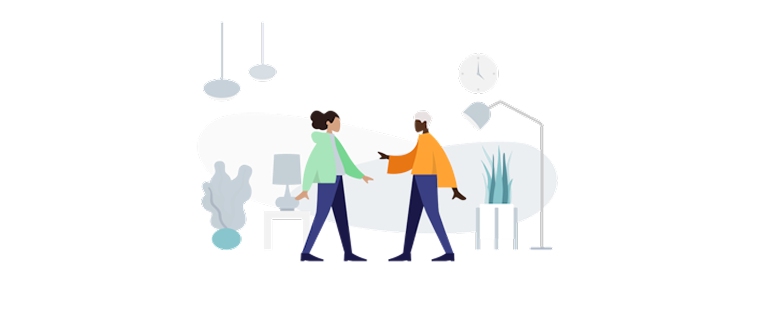 Dos personas en reunión, conversación colaborativa